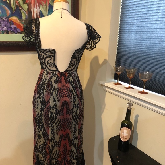 Free People Maxi Dress / Beaded Lace & Silk Edwardian Style Gown NWT - Size 2 - Picture 14 of 16